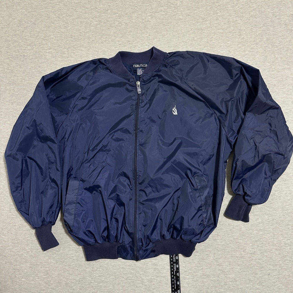Nautica Vintage 90s Navy Blue Bomber Windbreaker Jacket One Size Fits Most